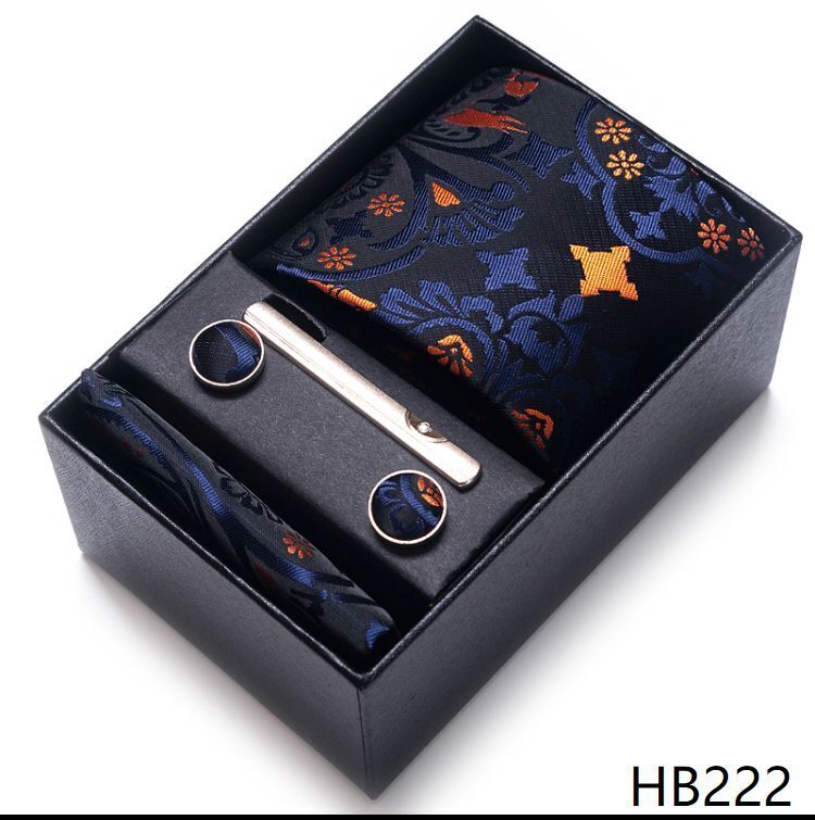 Men Neckties 5Pcs Business Ties Hanky Cufflink Set Clips Corbatas Gift Box 7.5cm