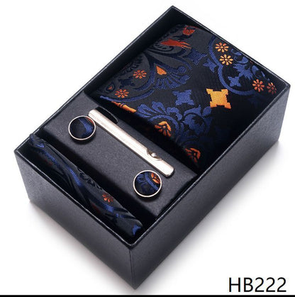 Men Neckties 5Pcs Business Ties Hanky Cufflink Set Clips Corbatas Gift Box 7.5cm