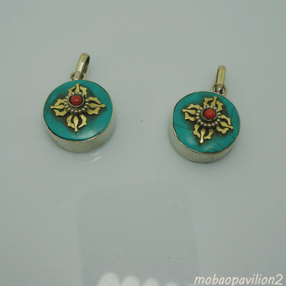 1pc New Buddhist Nepal Turquoise Vajra Round Gau Box Stupa Ethnic Pendant