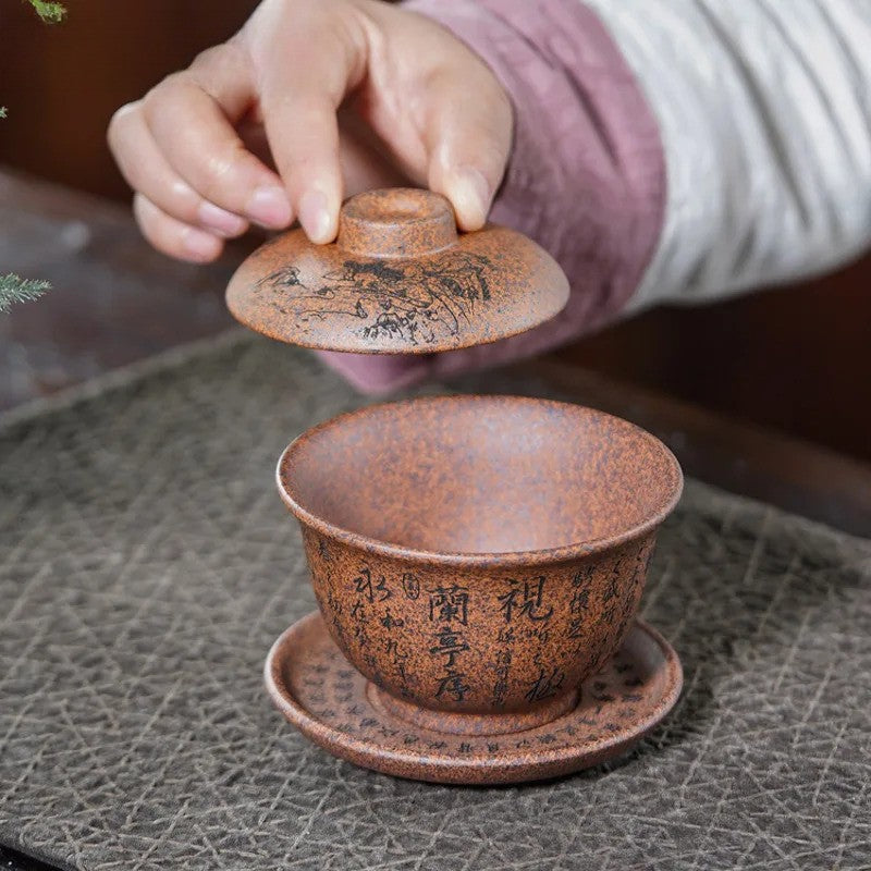 250ml Tradition Yixing Purple Clay Handpainted Gaiwan Tea Tureen Kungfu Teaware