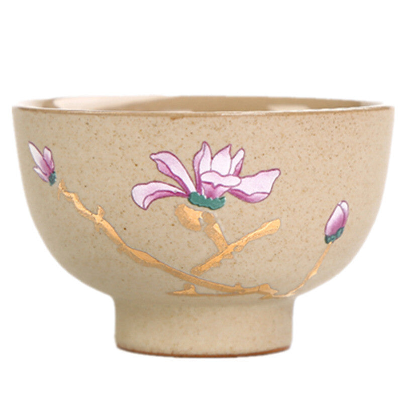 One Cup On Sales Ceramic Crude Pottery Tea Cup Orchid Floral Print Master Cup