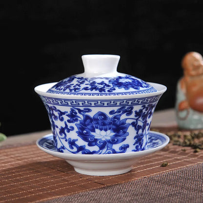 Jingdezhen Blue White Porcelain Teaset Ceramic Covered Bowl Tea Cup Tea Set