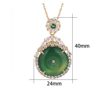 Green Jade Crystal Pendant Necklace Charm 18K Gold Plated Chain Dainty Gemstone