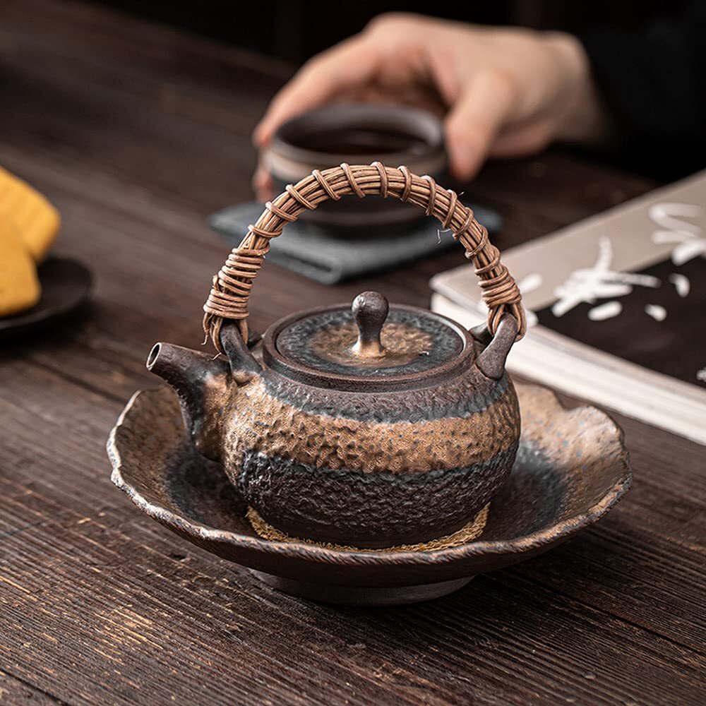 250ml Japanese Rattan Braided Teapot Vintage Coarse Pottery Kung Fu Tea Kettle