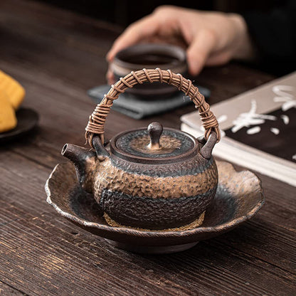 250ml Japanese Rattan Braided Teapot Vintage Coarse Pottery Kung Fu Tea Kettle