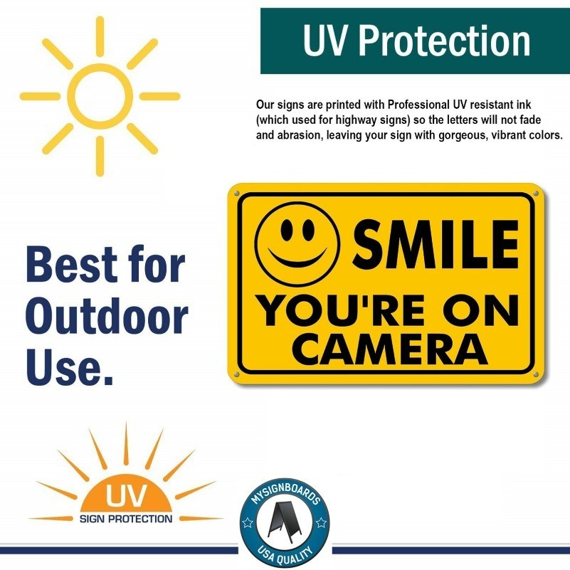 NEW SMILE YOU'RE ON CAMERA SECURITY WATERPROOF BUSINESS YELLOW SIGN VIDEO CCTV