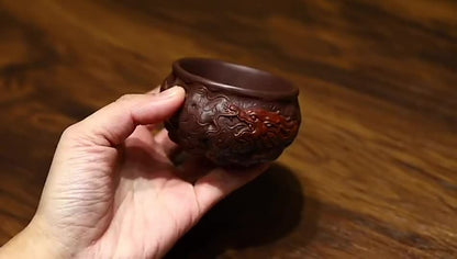 Yixing Zisha Pottery Handmade Tea Cup Dragon Carved Master Cup Kungfu Tea Cup
