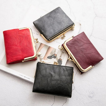 Cute Wallet Short Bifold Retro Coin Purse Zip Kiss Lock Green Synthetic Leather