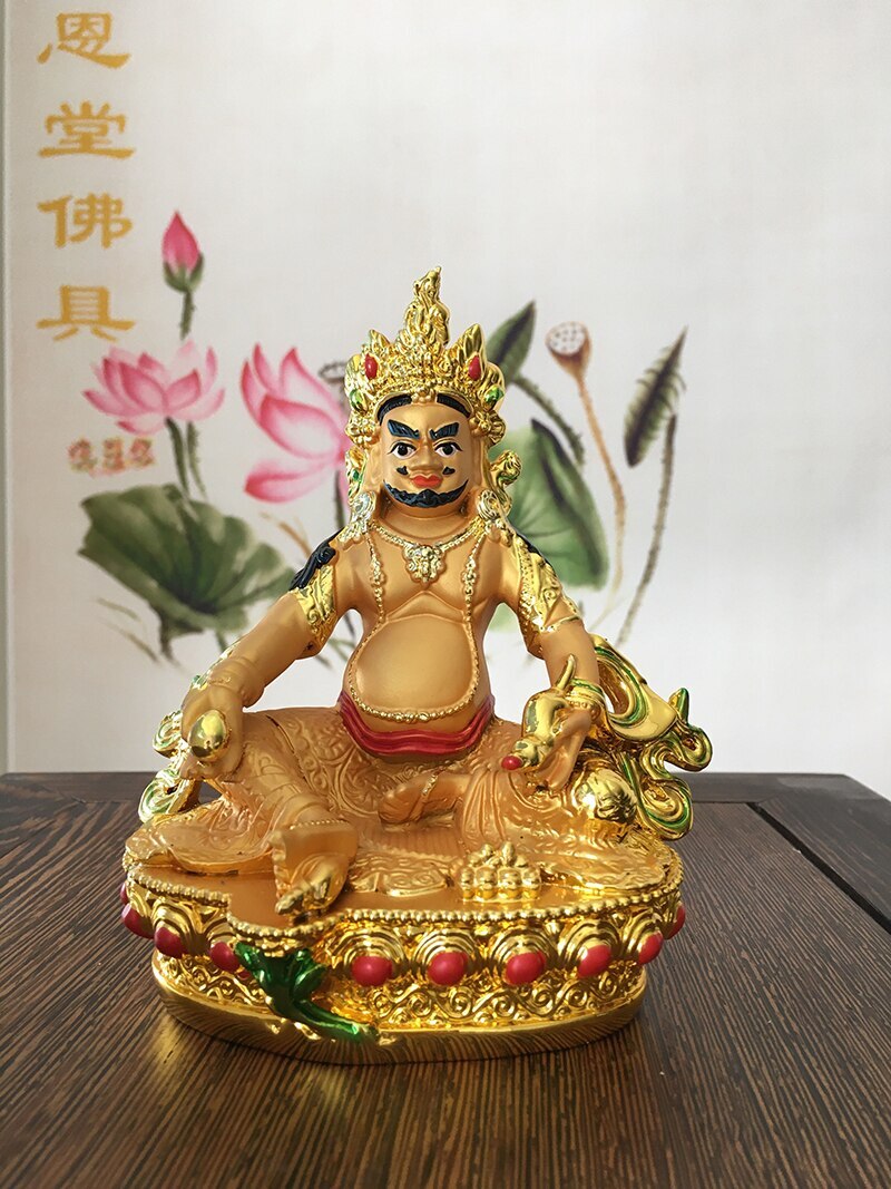 57Inch Tibetan Tantric Buddha Statue Yellow Wealth God Resin Hand Painted