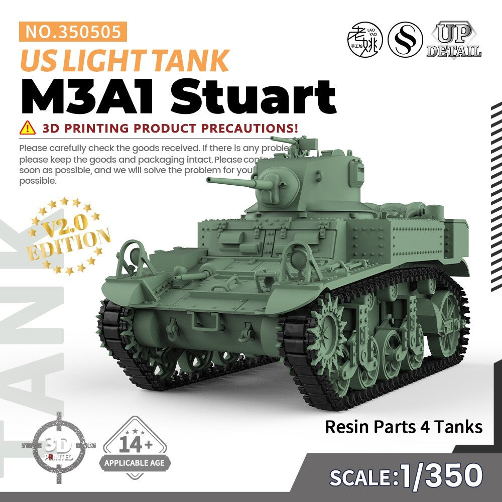 SSMODEL SS505 1/200/350/700 Military Model Kit US M3A1 Stuart Light Tank