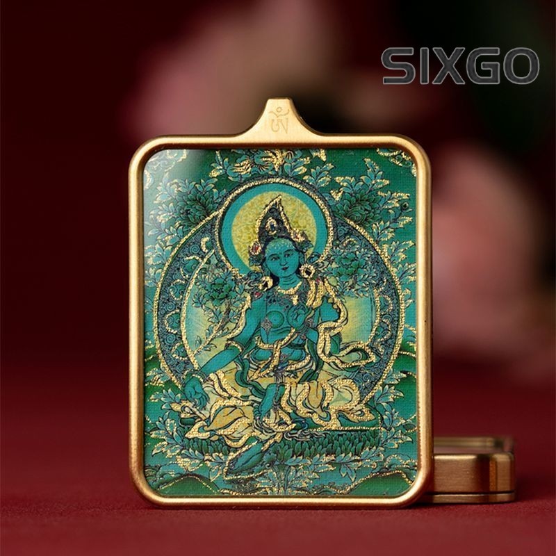 Tibetan Thangka Pendant Lhamo Jambhala Green Tara Amulet Car Hang Buddhist Charm