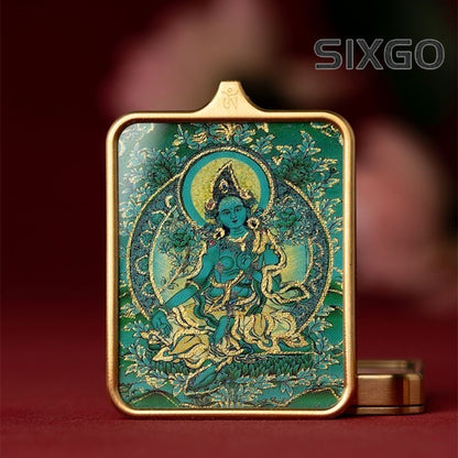 Tibetan Thangka Pendant Lhamo Jambhala Green Tara Amulet Car Hang Buddhist Charm