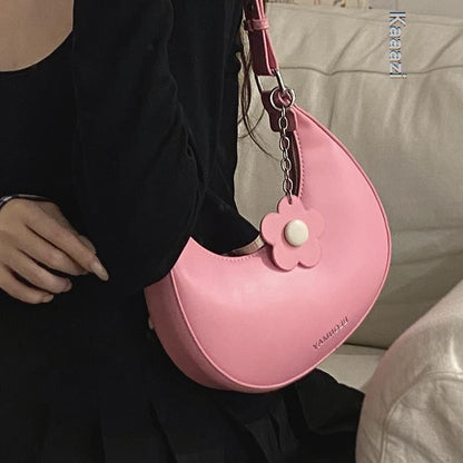Synthetic Leather Handbag Purses Vintage Zipper Half Moon Crescent Shoulder Bags