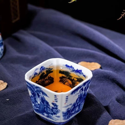 chinese jingdezhen porcelain blue and white square tea cup：four beauty