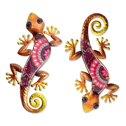 Wall Decoration 2Pcs Metal Gecko Lizard Sculptures Garden Yard Patio Art Statues