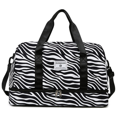 Travel Luggage Bag Women Leopard Waterproof Sport Gym Dry Wet Separation Handbag