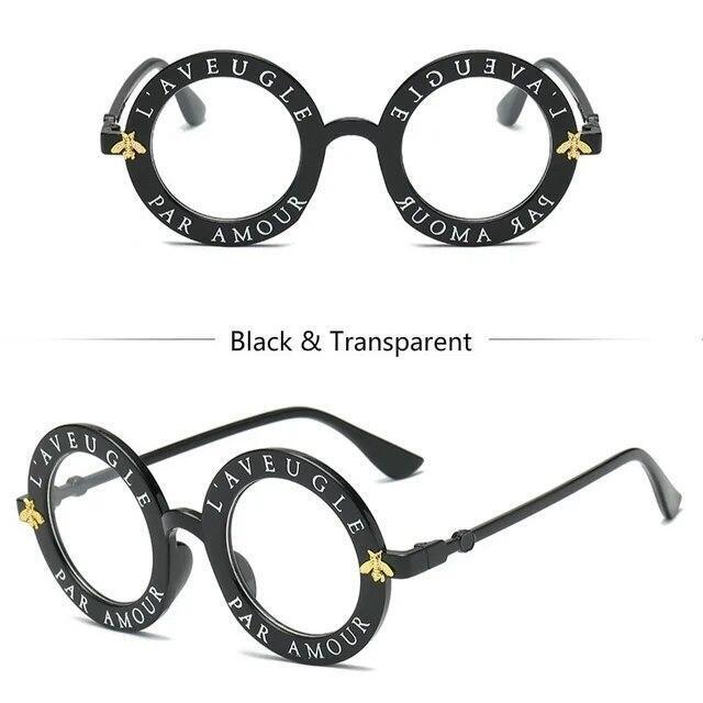 Round Frame Sunglasses Woman Retro Fashion Style Glasses Female Bee Design UV400