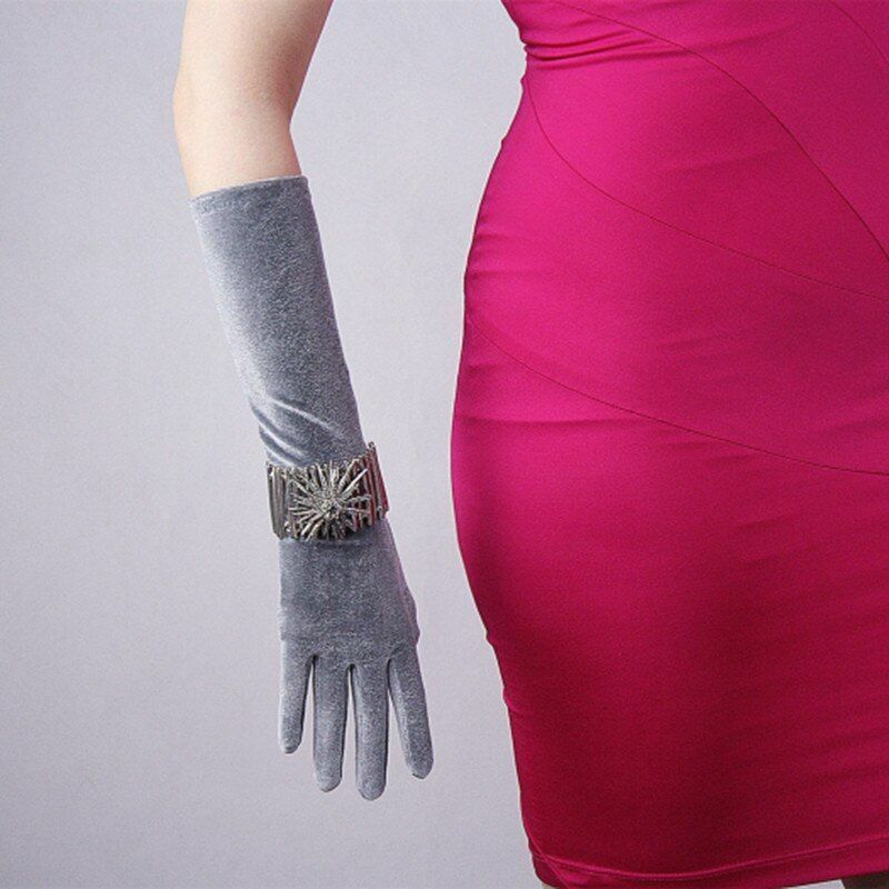 Fashion Velvet Gloves 22/40/50/60/70cm Long Opera Women Elastic Touchscreen Mitt