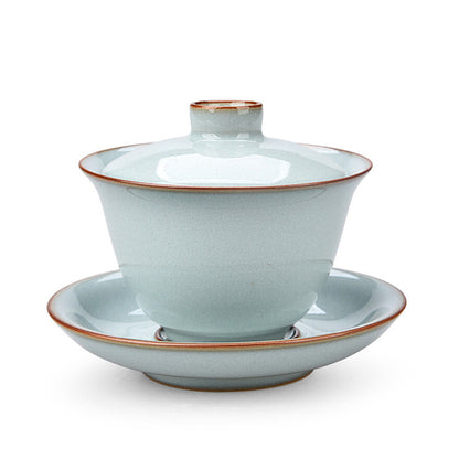 Ru Kiln Gaiwan Tea Cup Ice Crack Glaze Sky Blue Retro Sancai Kung Fu Tea Bowl