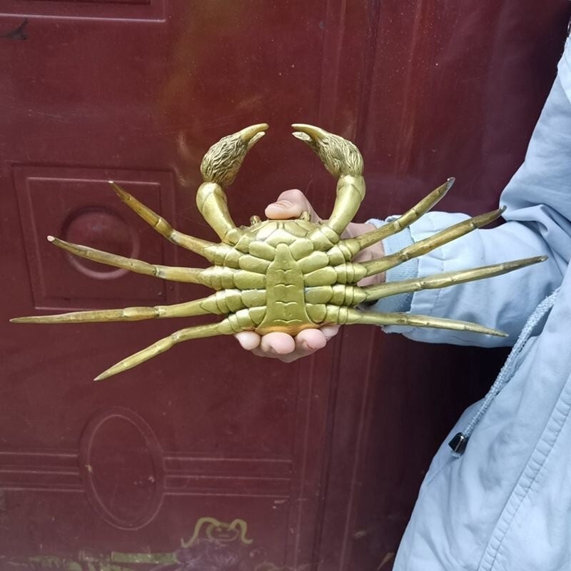 Big Brass Crab Statue Feng Shui Home Decor Figurine Collectibles