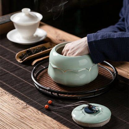 Celadon Porcelain Canister For Loose Tea Small Size Jar With Lid Tea Storage Tin