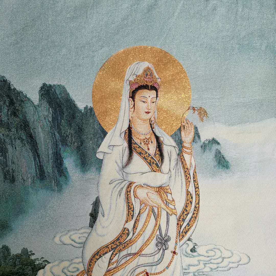 Buddhism Cloth Silk Avalokiteshvara Guangyin Kwan-yin Tangka Thangka Decoration