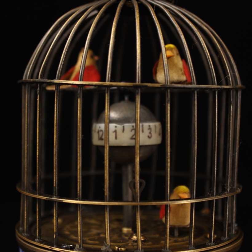 Old antique Cloisonne Enamel mosaic gem handmade bird cage Mechanical watch