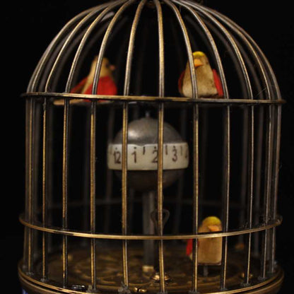 Old antique Cloisonne Enamel mosaic gem handmade bird cage Mechanical watch