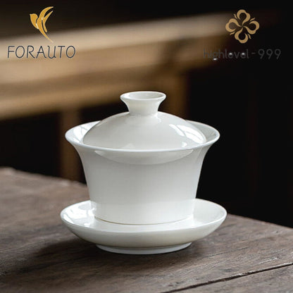 Jade White Porcelain Rotatable Gaiwan 150ml 5.1oz Kung Fu Tea Set