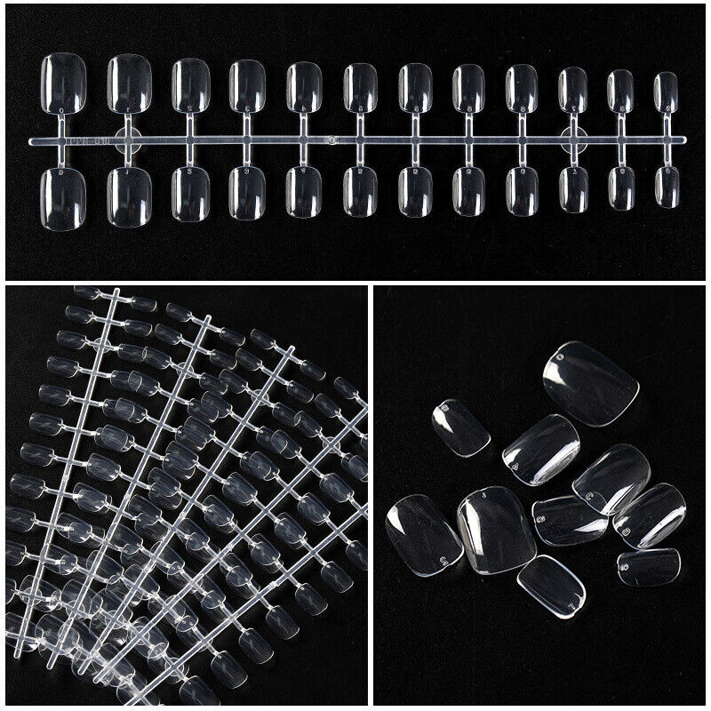 Fake Nails Transparent Nails Extension Short Square Nails 120PCS/Bag Natural DIY