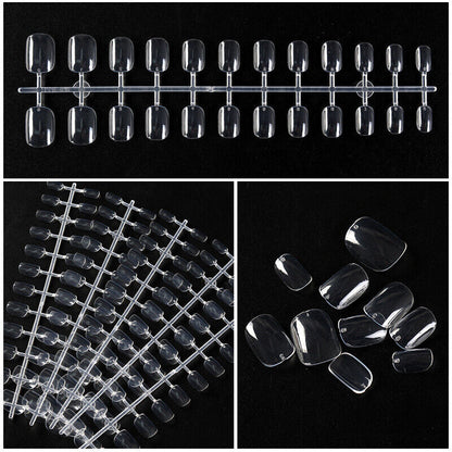 Fake Nails Transparent Nails Extension Short Square Nails 120PCS/Bag Natural DIY