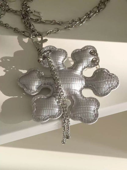 Y2K Subculture Snowflake Leather Long Sweater Chain