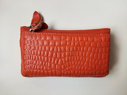 Orange Wristlet Purse Women Lady's Wallet Coin Purse Small Bag Genuine Leather