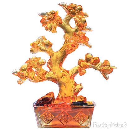 Chinese Liu Li Crystal Ingot Tree Statue Feng Shui Wealth Money Gift Decor