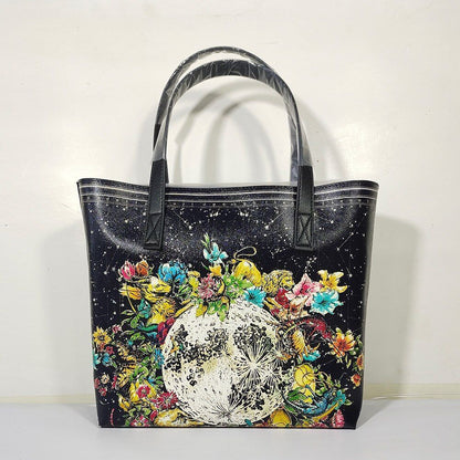 Floral Traveling Shoulder Bag Textured Leather Shopper Large Bag Women Handbags