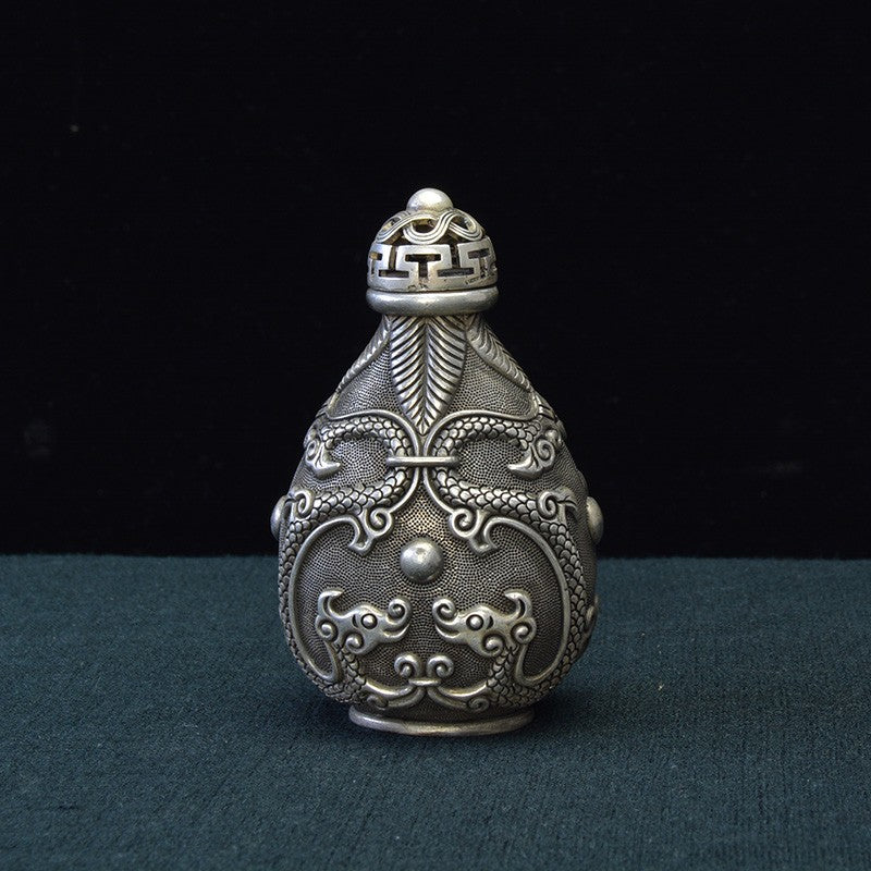 China Copper Snuff Bottle with High Relief Dragon with Pearl Pattern Xuantong