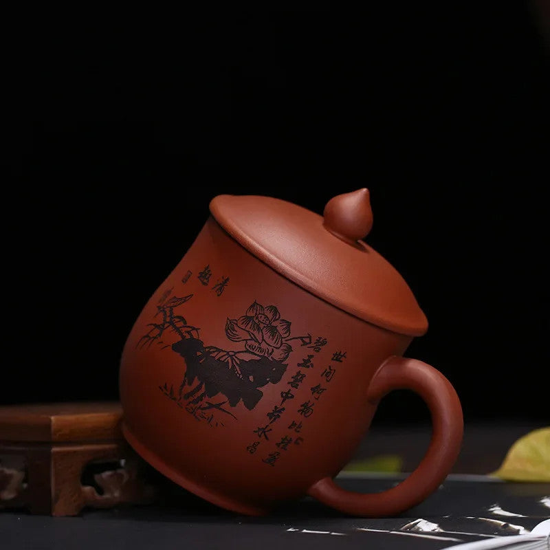 350ml Yixing Purple Clay Handmade Tea Cup with Cover Chinese Mug Kungfu Teaware