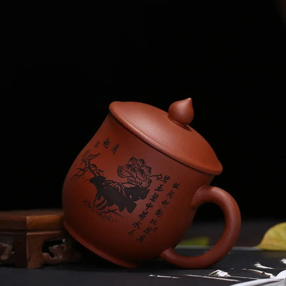 350ml Yixing Purple Clay Handmade Tea Cup with Cover Chinese Mug Kungfu Teaware