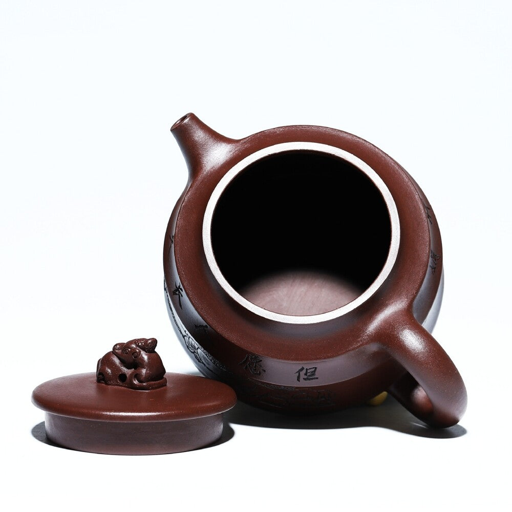 Handmade Carved Real Yixing Zisha Purple Clay Tea Pot Marked Certificate Paper