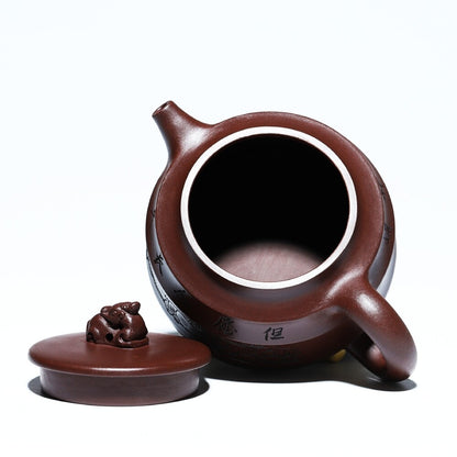 Handmade Carved Real Yixing Zisha Purple Clay Tea Pot Marked Certificate Paper