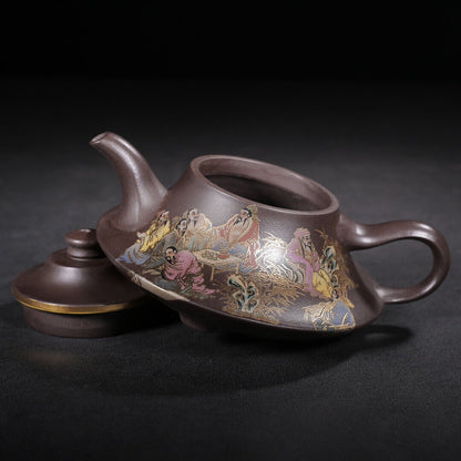 Chinese Yixing Zisha Clay Handmade Exquisite Teapot（ 竹林七贤 盖款：汪宝根）