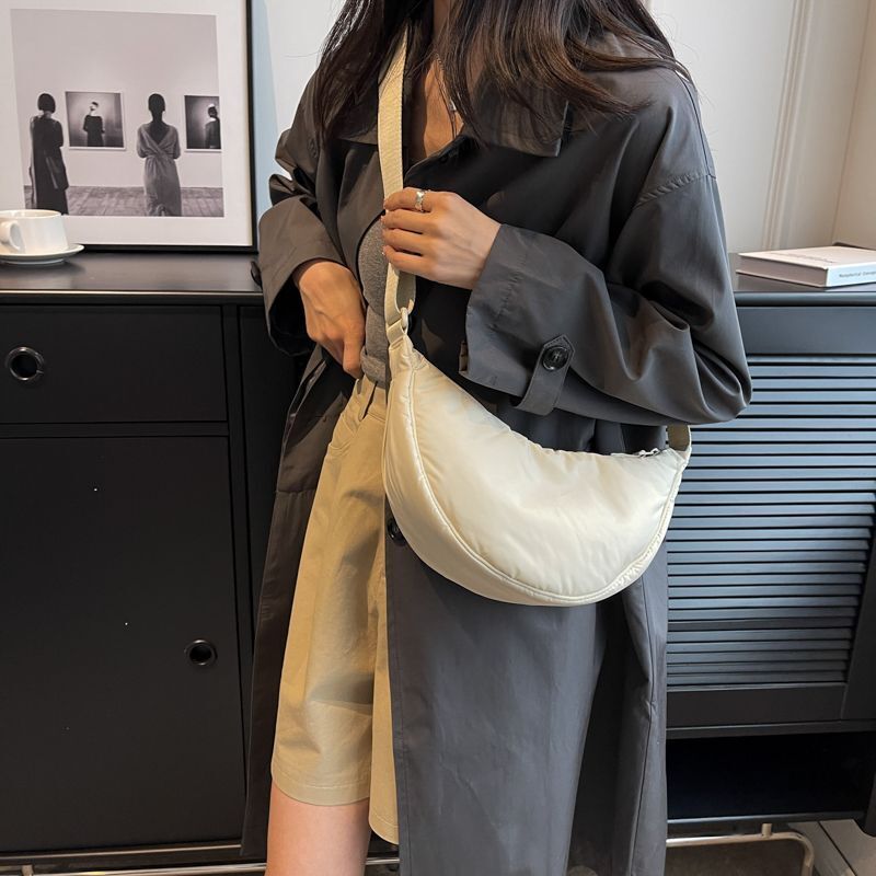 Nylon Shoulder Bags Solid Color Crossbody Bag Half Moon Canvas Messenger Pouch