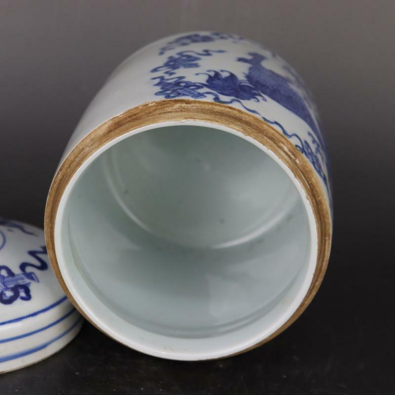 6.6“ Chinese Blue & White Porcelain Jar Qing Qianlong Kylin Design Pot Tea Caddy