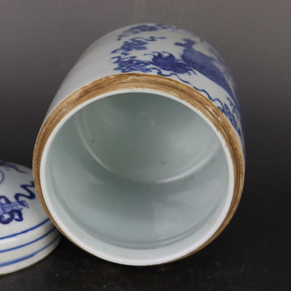 6.6“ Chinese Blue & White Porcelain Jar Qing Qianlong Kylin Design Pot Tea Caddy