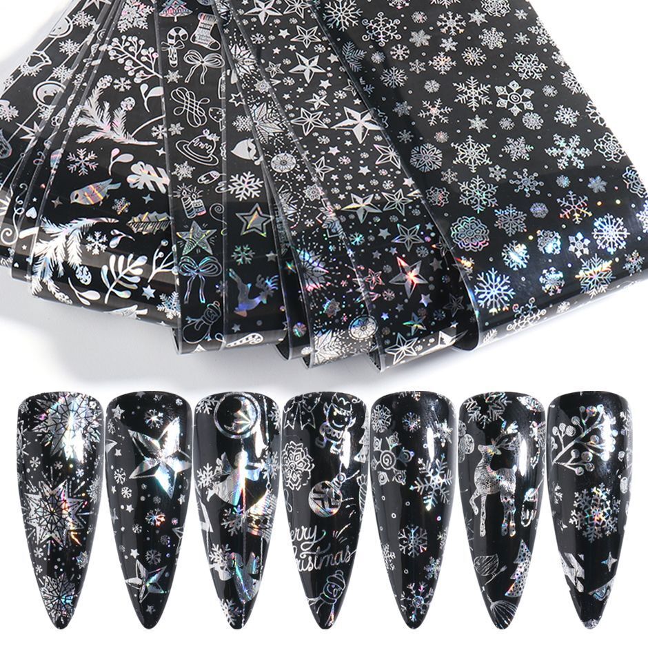 Nail Art 10Pcs Matte Metallic Foils Gold Silver Mirror Starry Paper Gel Stickers
