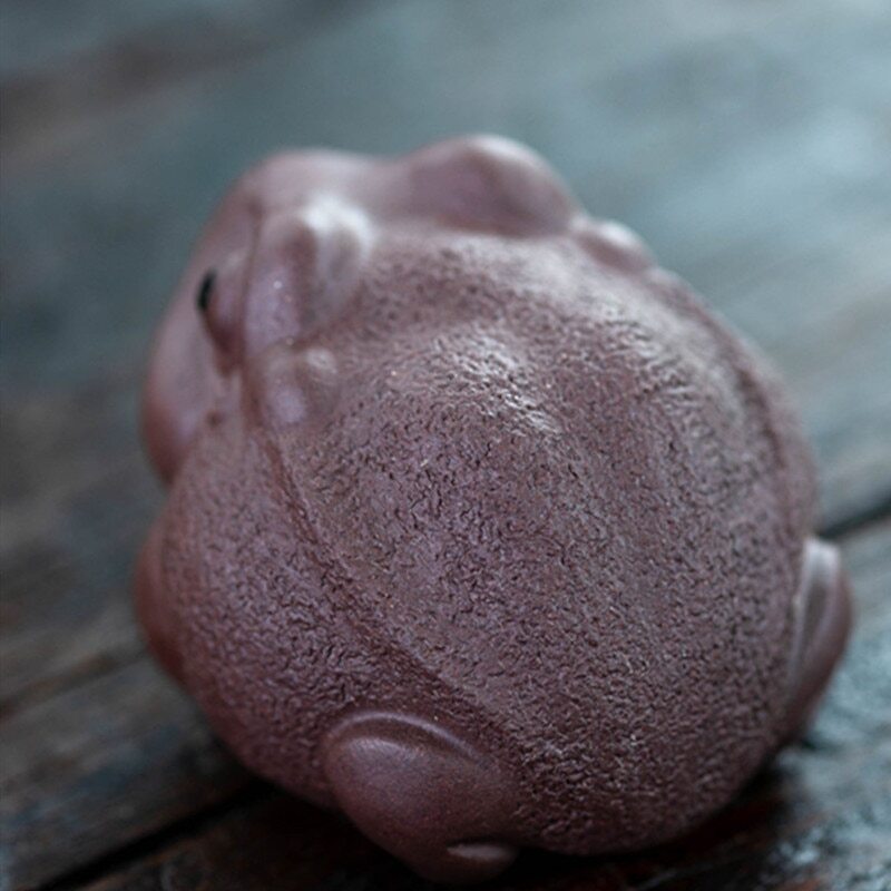 2.44" Chinese Purple Clay Tea Pet Lucky Golden Toad Statue Ornaments Handmade