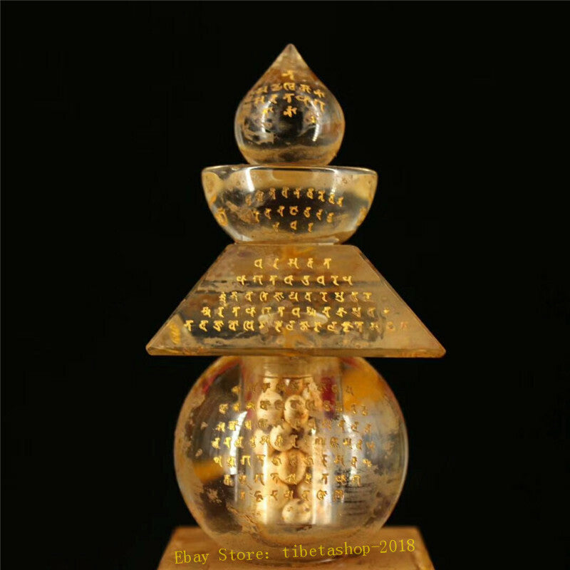 4.7inch Old Temple Crystal Gilt Scripture Stupa Sarira Buddha Relic Collection