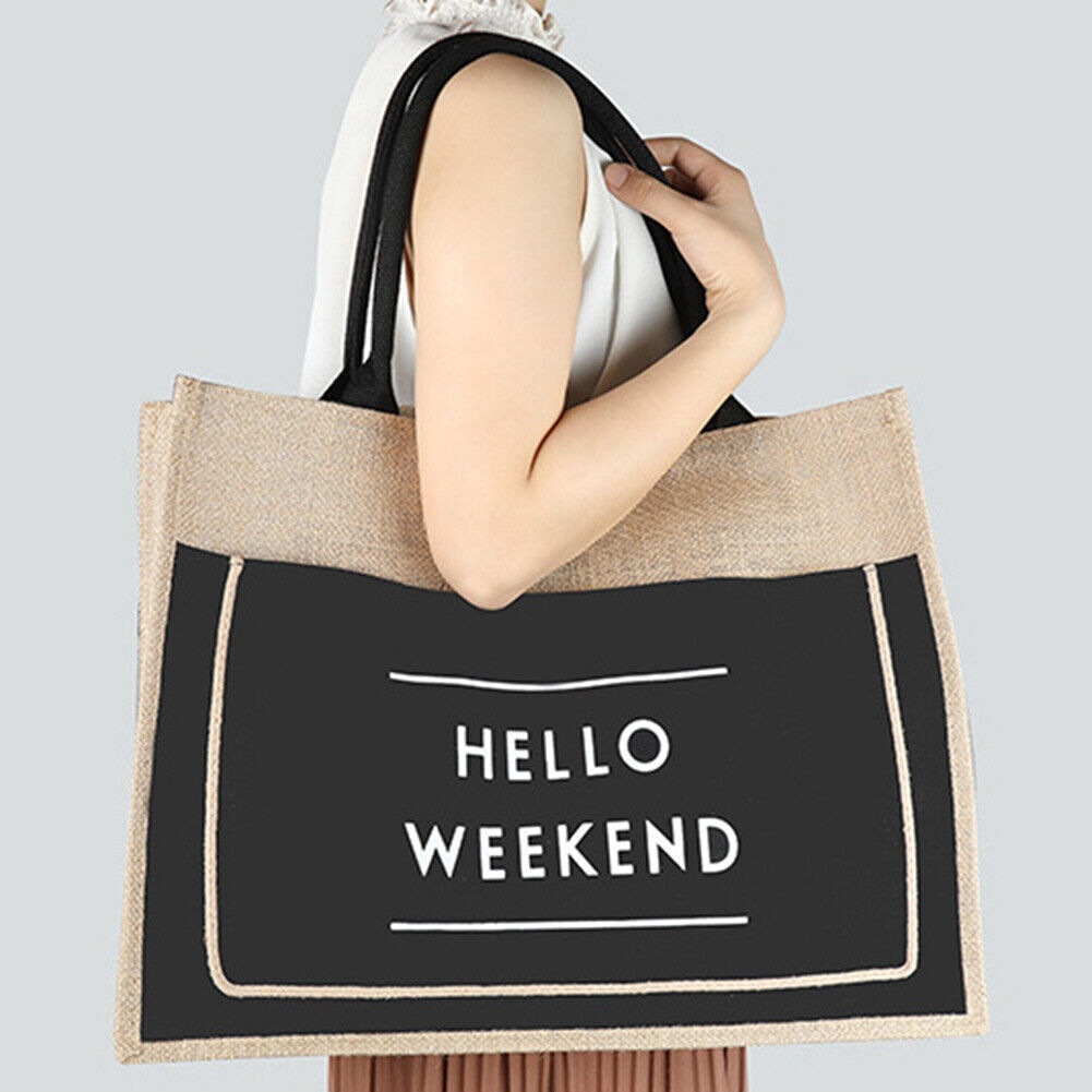 Large Shopping Bag Women Linen Capacity Casual Beach Big Tote Shoulder Handbag