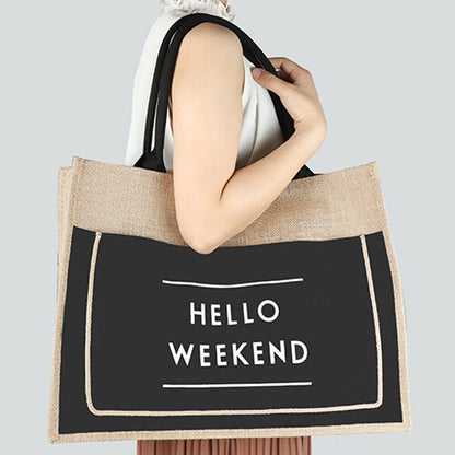 Large Shopping Bag Women Linen Capacity Casual Beach Big Tote Shoulder Handbag