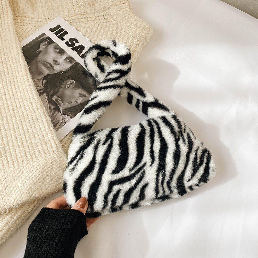 Bag Plush Animal Print Shopper Purse Handbag Shoulder Underarm Bag 250*140*30mm